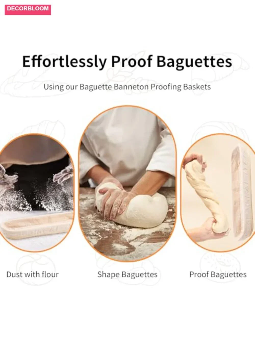 Banneton Bread Proofing Basket 15 inch Baguette Sourdough with Liners